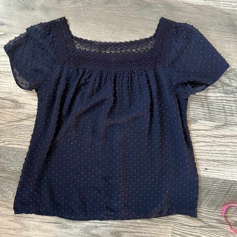 J Crew navy blue dot blouse women's size 4